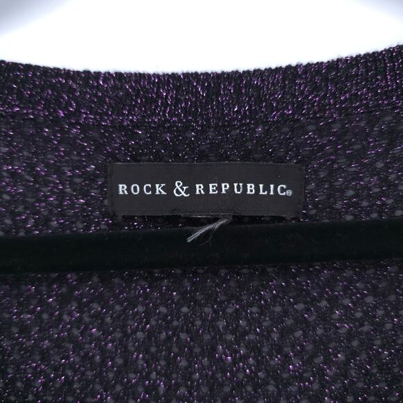 Rock & Republic Sheer Dk Purple Withcy Goth Mesh Knit Metallic Longsleeve Top M - Picture 5 of 9